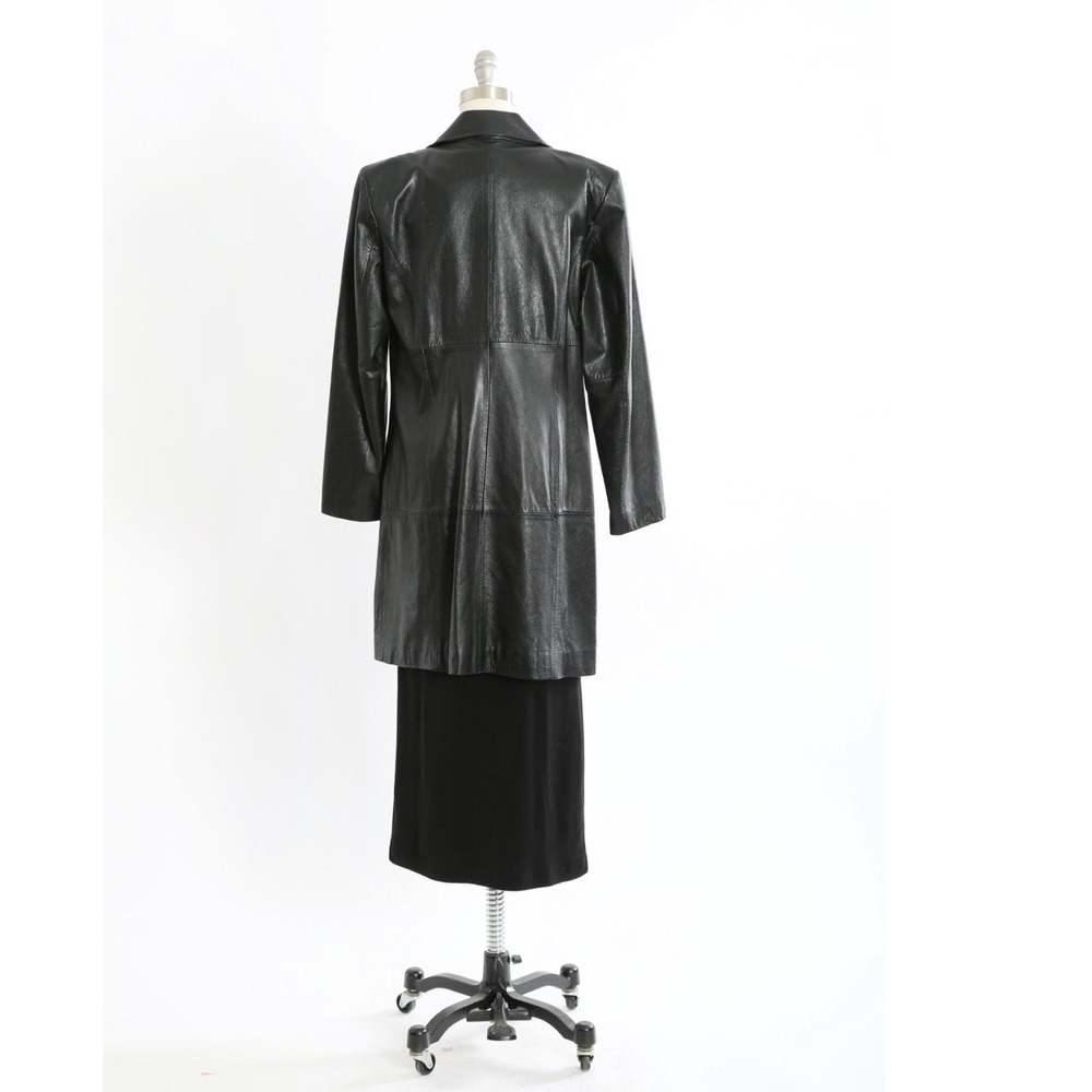 Vintage 90s Wilsons Leather Pelle Studio Black Trench Coat Mod Leather Jacket 1X - Picture 2 of 14